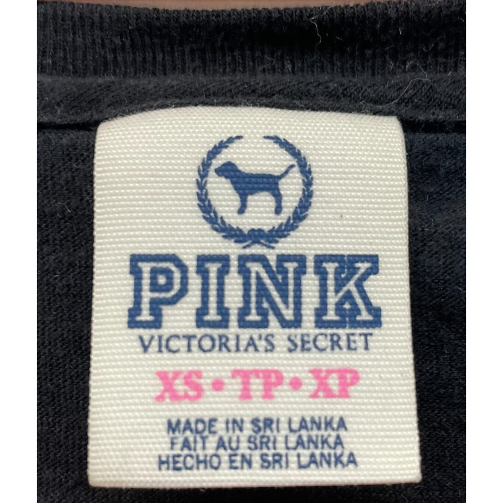 Victorias Secret Pink Shirt Womens XS Black Crop Pullover Long Sleeve Tee Dog - Picture 3 of 7